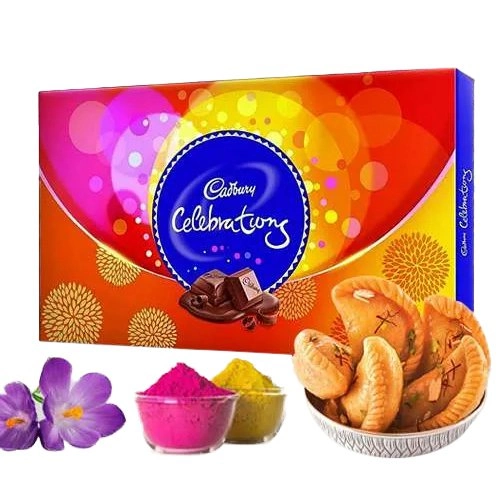 Fun Filled Haldiram Gujiya n Assorted Cadbury Chocolates for Holi Gift