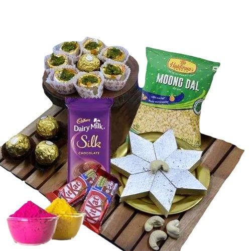 Superb Holi Gifts Combo of Haldiram Sweets n Chocolates with Free Gulal