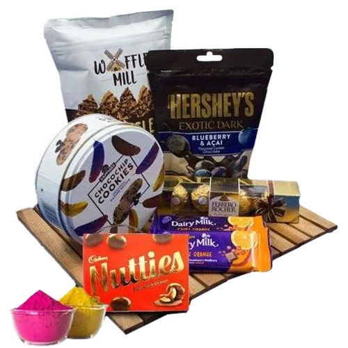 Tasty Assorted Chocolates Hamper with Free Gulal for Holi