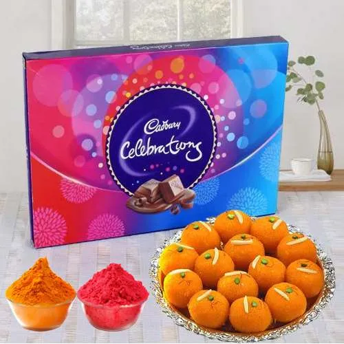 Deliver Cadbury Celebration with Haldirams Laddoo n Herbal Gulal