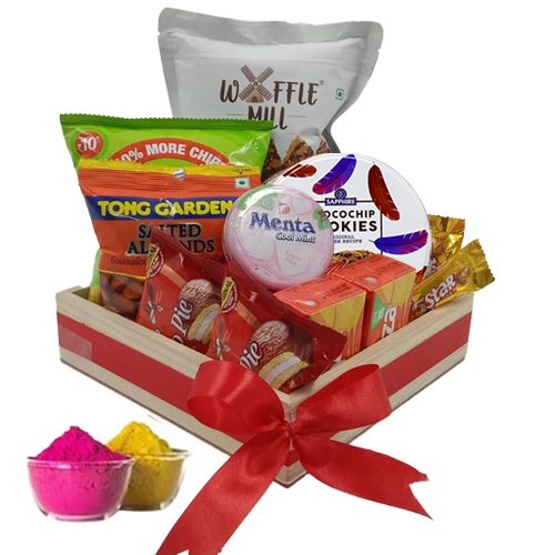 Fantastic Gourmet Delight Tray with Herbal Gulal for Holi