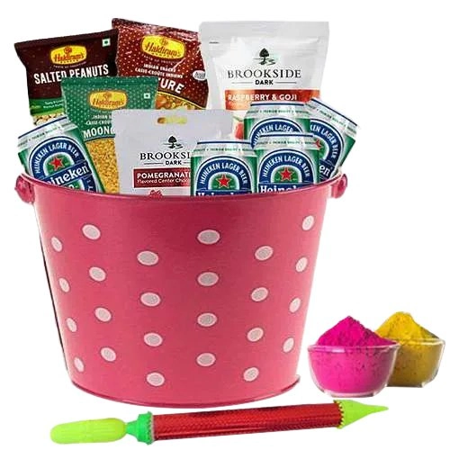 Impressive Gourmets Treat Basket with Holi Accessories