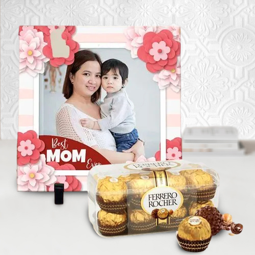 Distinctive Personalized Photo Tile with Ferrero Rocher Chocolate Treat for Mom	
