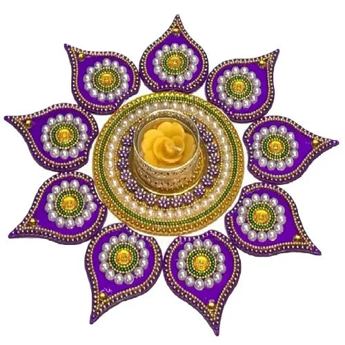 Diwali Special Rangoli with T Light Holder