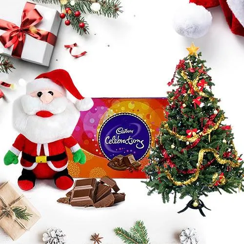 Assorted Chocolate ( Cadburys Chocolates 160 Gms.) with Small Santa Claus and Small Christmas Tree (1Ft. Artificial). 