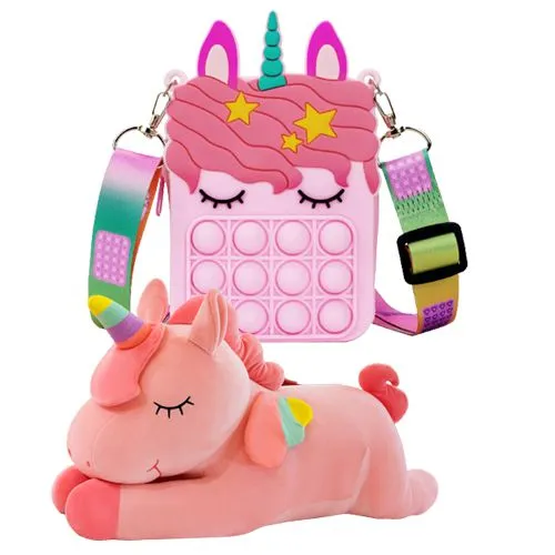 Adorable Gift of Cute Unicorn Soft Toy N Pop It Sling Bag