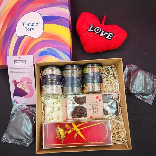 Remarkable Gift Box of Assorted Chocolates with Golden Rose N Mukhwas
