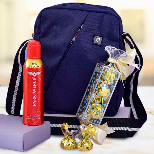Amazing Tripling of Bag with Chocolates N Perfume for Dad