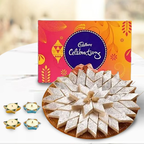 500 Gms Kaju Katli Cadburys Celebration Pack 4 Wax Diya