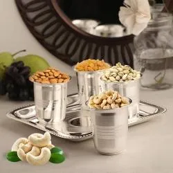 Dry Fruits in Silver Glass and Tray