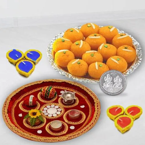 Puja Thali, Diya N Haldirams Pure Ghee Laddoo