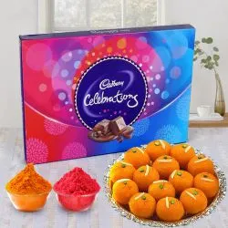 Haldirams Exclusive Laddoo and Cadbury for Sweet Lovers with free Gulal/Abir Pouch
