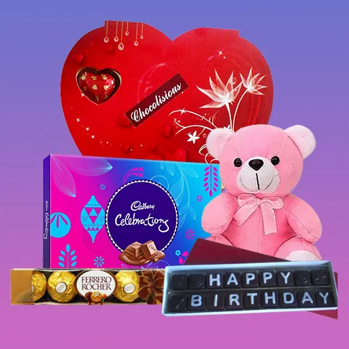 Say Happy Birthday with Teddy and Chocolate HAmper
