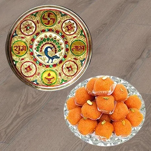 Deliver Haldirams Laddoo with Subh Labh Stainless Steel Thali