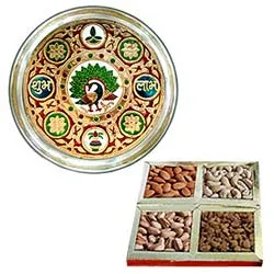 Send Subh Labh Stainless Steel Thali with Assorted Dry Fruits