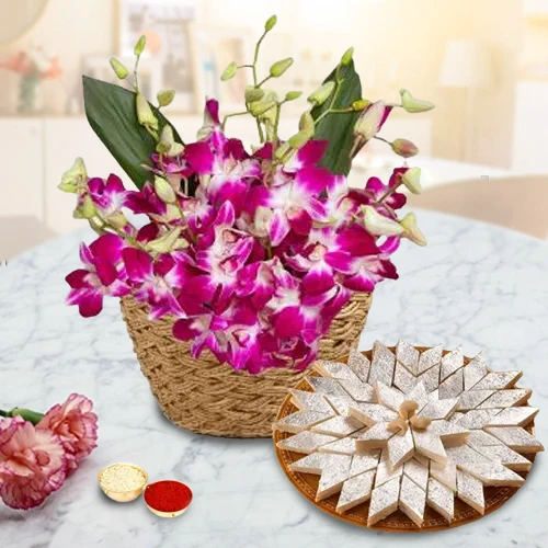 Orchids Basket and Kaju Katli