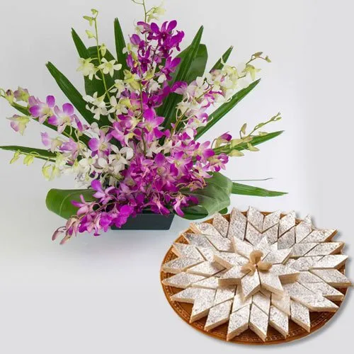 Orchids Basket and Kaju Katli