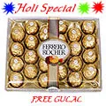 Ferrero Rocher chocolate box with 12 Red Roses with free Gulal/Abir Pouch