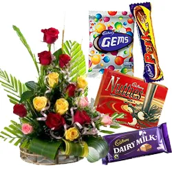 Deliver Mixed Roses Arrangement with Assorted Cadbury Chocolates