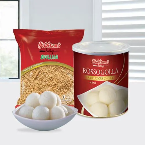 Delectable Haldirams Rasgulla and Bhujia