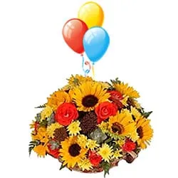 Assorted Flower Bouquet with Balloons