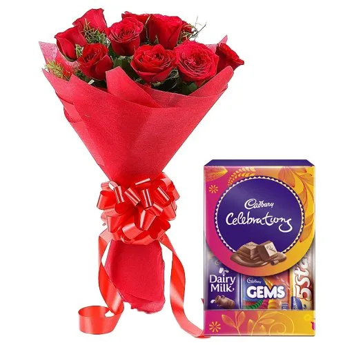 Deliver Ensemble of Red Roses and Cadbury Mini Celebrations 