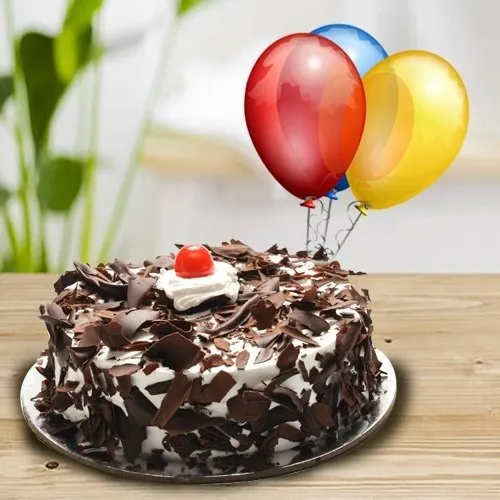 Order Special Burst of Black Forest Cake with Balloons