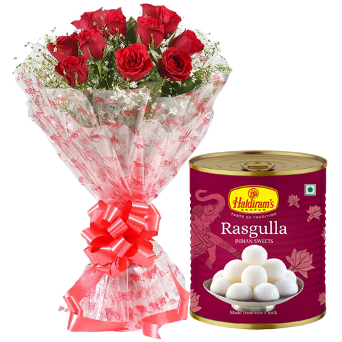 Send 1 Kg. Rasgulla with 12 Red Roses 
 

  to india.
