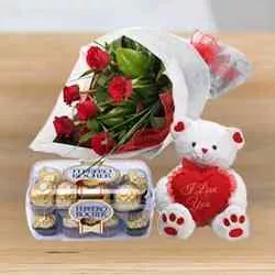 Classic Roses with Bear and Chocolates