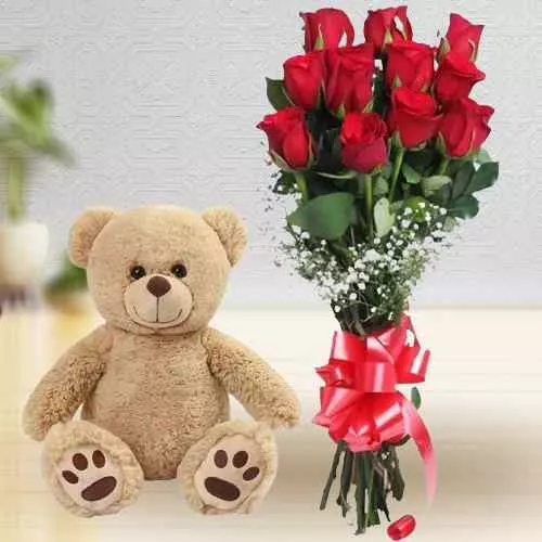 Joyous Gift Pack of Teddy and Roses