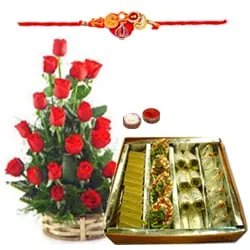 Elegant Rose Basket with Heavenly Collection of Sweets