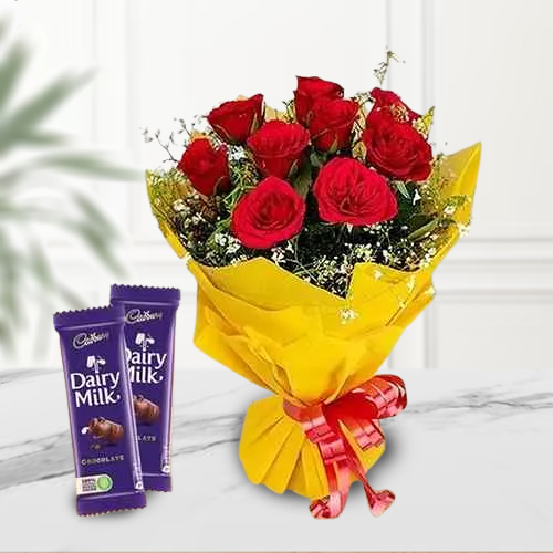 Send Roses Bouquet with Cadbury Dairy Milk 