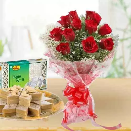 Send Kaju Katli N Red Rose Bouquet