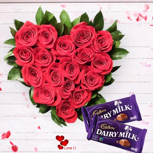 Buy Red Roses Heart Shape Bunch N Dairy Milk Chocolates for V-Day