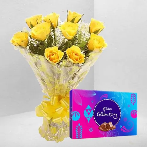 Send Cadbury Celebrations N Yellow Rose Bouquet