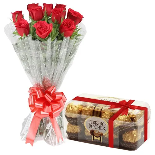 Order Red Rose Bouquet N Ferrero Rocher Chocolate