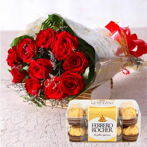 Send Red Roses Bouquet with Ferrero Rocher Chocolates