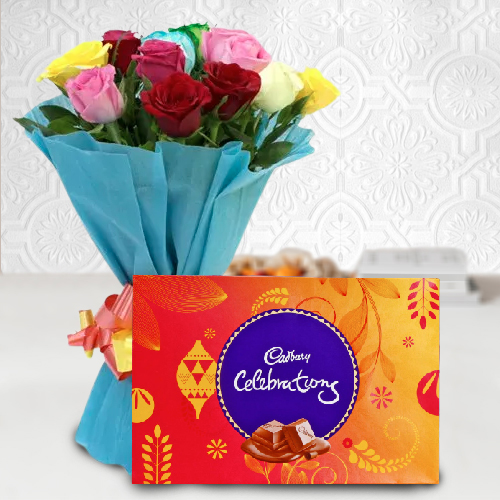 Delicious Cadbury Celebrations with Mixed Roses Bunch