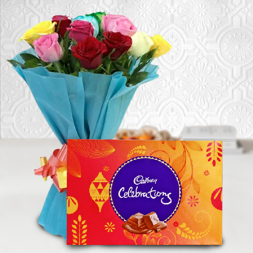 Gorgeous Mixed Roses Bouquet with Cadbury Celebrations