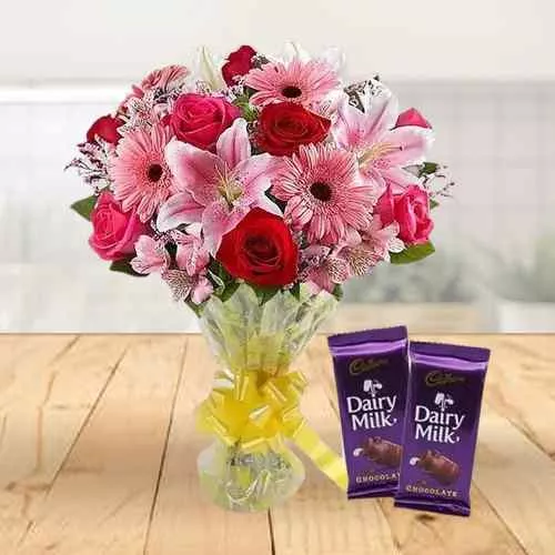 Send Cadbury Chocolates N Mixed Flowers Bouquet