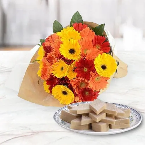 Send Combo of Mixed Gerberas Arrangement and Kaju Katli 