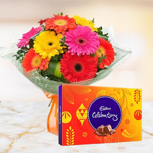 Deliver Cadbury Celebration with Blushing Mixed Gerbera Bouquet