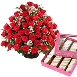 Send Red Roses with Kaju Barfi