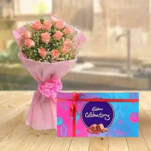 Send Cadbury Celebrations N Pink Roses Bouquet