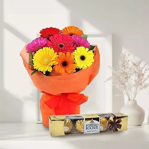 Send Combo of Gerberas Bouquet N Ferrero Rocher Bouquet 