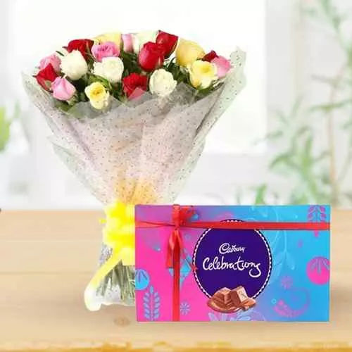 Send Mixed Roses Bunch and Cadbury Celebrations