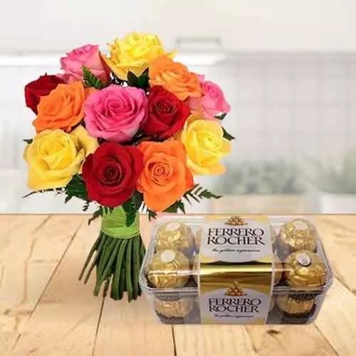Gift Ferrero Rocher and Mixed Roses Bunch