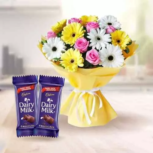 Radiant Mixed Flowers Bouquet with Cadbury