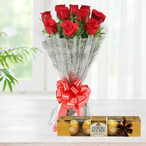 Send Bouquet of Red Roses with Ferrero Rocher