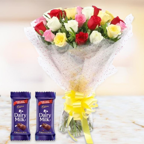 Shop for Mixed Roses Bouquet with Dairy Milk Crackle